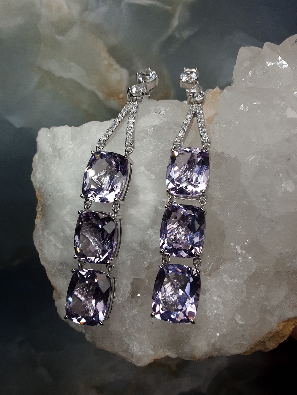 925 Rose De France Amethyst Drop Earrings.